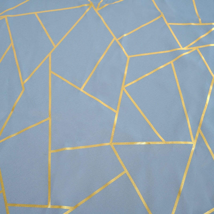 54"x54" Polyester Square Table Overlay with Metallic Geometric Pattern - Dusty Blue with Gold TAB_FOIL_5454_086_G