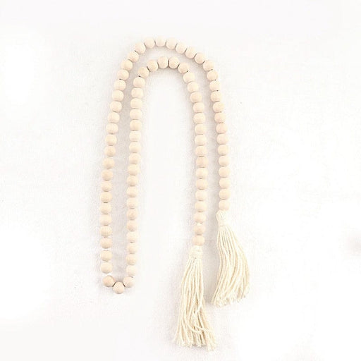 55" Wood Bead Chain with Tassels Hanging Garland - Cream BEAD_WOD01_5_CRM
