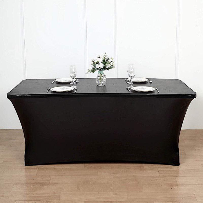 6 ft Fitted Spandex Tablecloth Metallic Table Cover - Black TAB_REC_SPX6FT_22_BLK