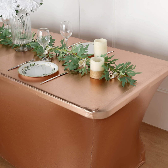 6 ft Fitted Spandex Tablecloth Metallic Table Cover - Blush TAB_REC_SPX6FT_22_046