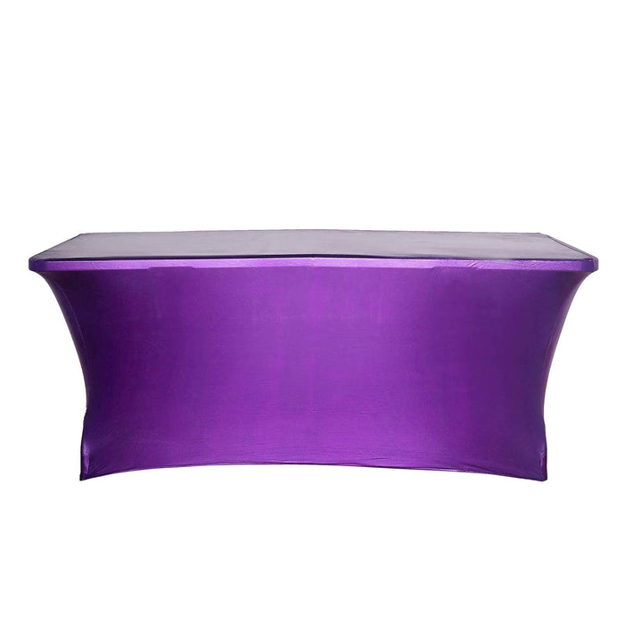 6 ft Fitted Spandex Tablecloth Metallic Table Cover - Purple TAB_REC_SPX6FT_22_PURP