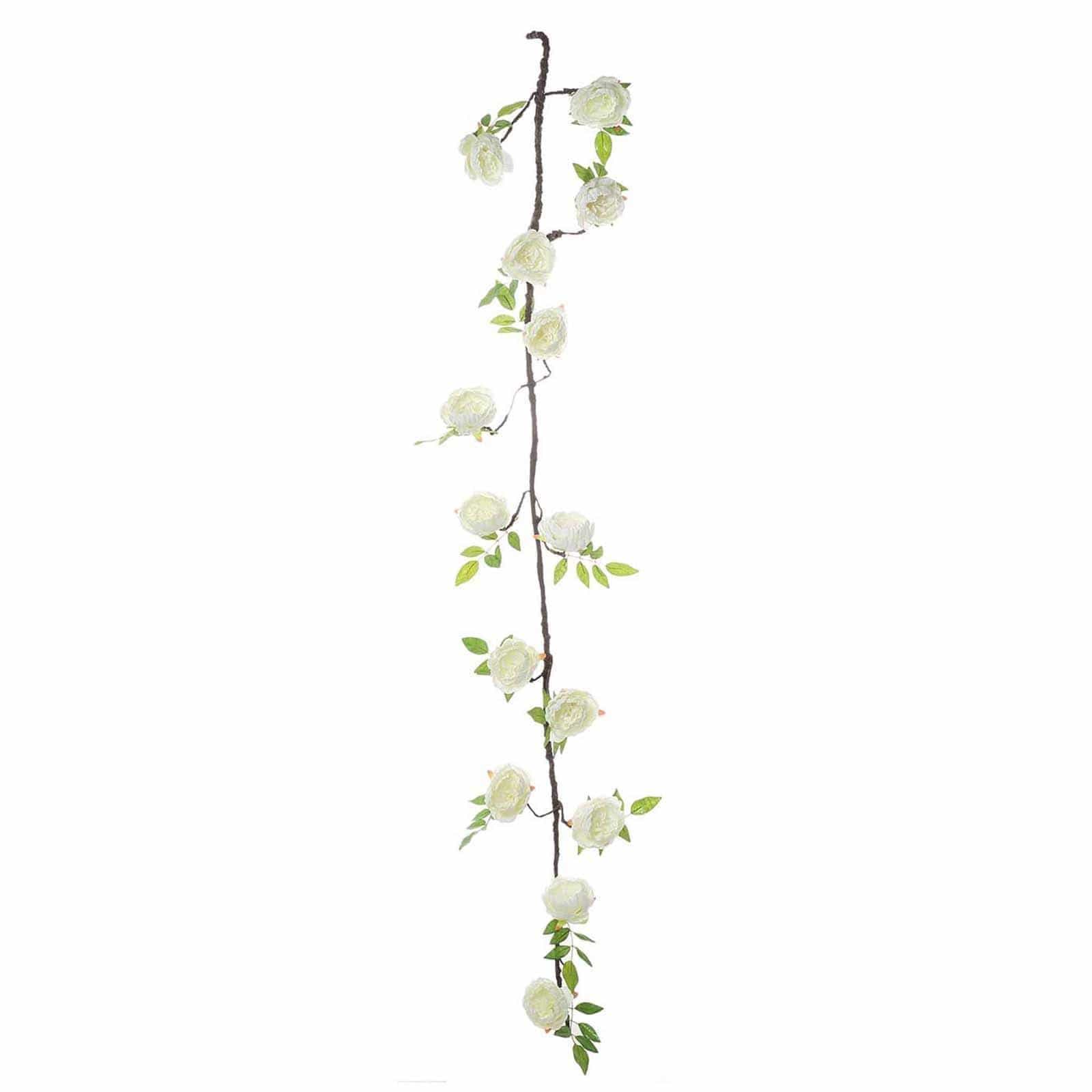 6 ft long Silk Peony Flowers Garland with Leaves and Bendable Wire Vines ARTI_GRLD_PEY01_CRM
