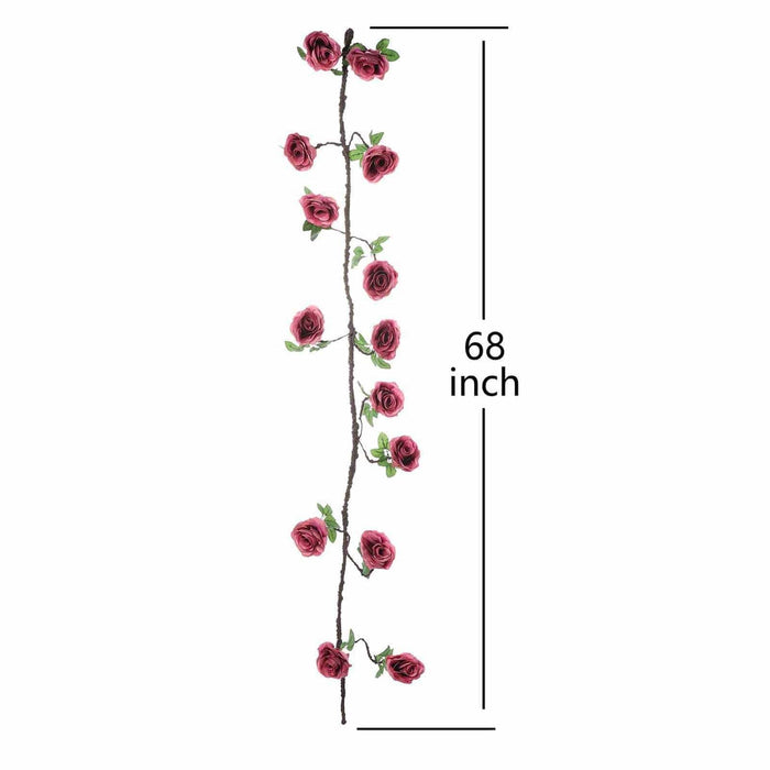 6 ft long Silk Rose Garland with Leaves and Bendable Wire Vines