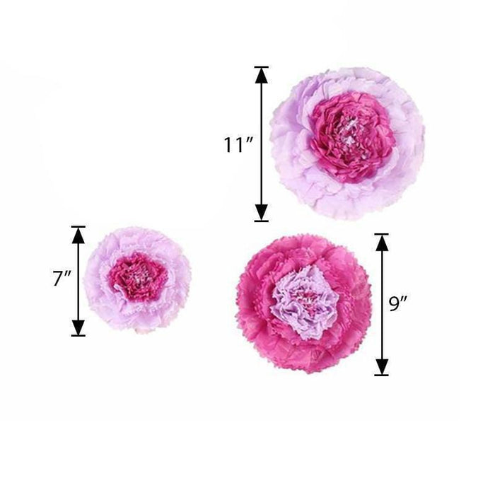 6 pcs 7" 9" 11" wide Large Carnations Tissue Paper Flowers