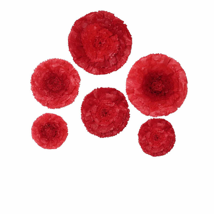 6 pcs 7" 9" 11" wide Large Carnations Tissue Paper Flowers POM_FLO04_7911_RED