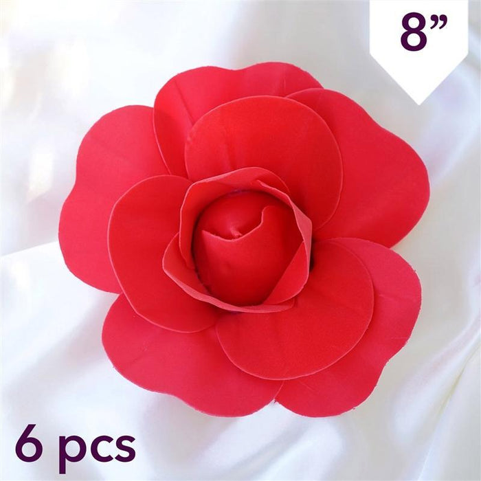 6 pcs 8" wide Artificial Large Roses Flowers for Wall Backdrop FOAM_FLO001_08_RED