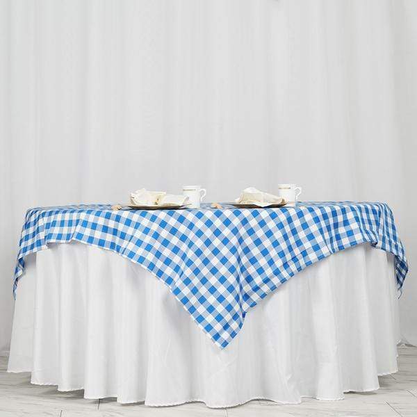 70" x 70" Checkered Gingham Polyester Tablecloth - Blue and White TAB_CHK7070_BLUE