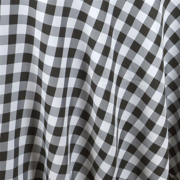 90" Checkered Gingham Polyester Round Tablecloth - Black and White TAB_CHK90_BLK