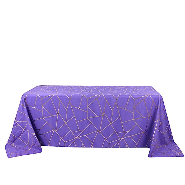 90"x132" Polyester Rectangular Tablecloth with Metallic Geometric Pattern TAB_FOIL_90132_PURP_G