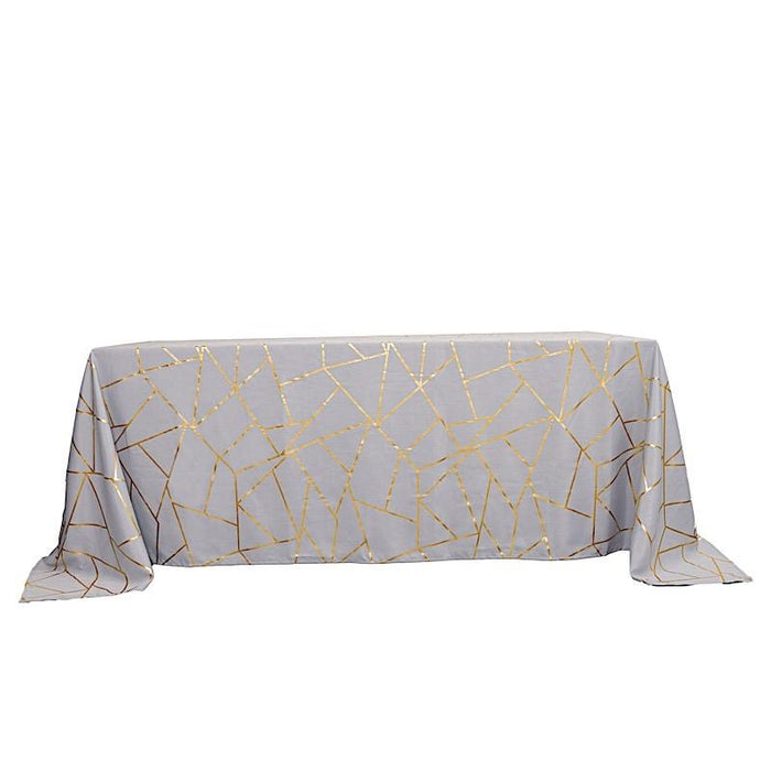 90"x132" Polyester Rectangular Tablecloth with Metallic Geometric Pattern TAB_FOIL_90132_SILV_G
