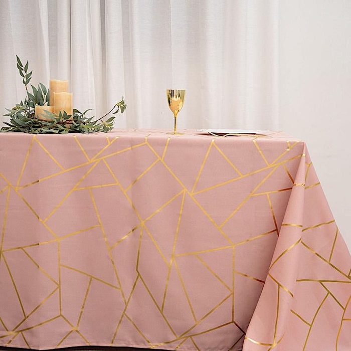90"x156" Polyester Rectangular Tablecloth with Metallic Geometric Pattern