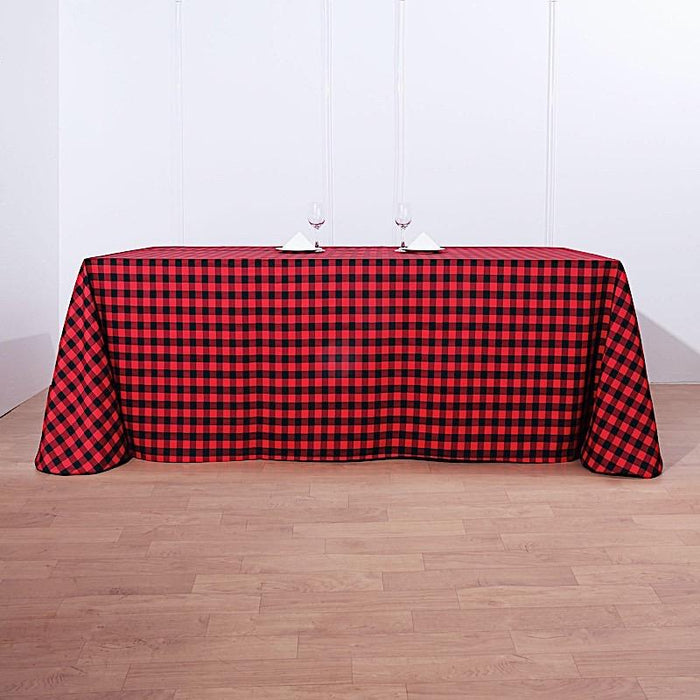 90x132" Checkered Gingham Polyester Tablecloth - Black and Red TAB_CHK90132_BLKRED