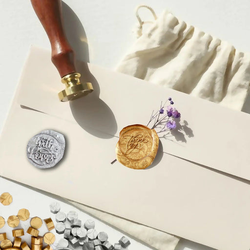 Antique "Thank You" and "With Love" Wax Seal Stamp Kit - Gold and Silver STK_SEAL_SMP01_GDSV