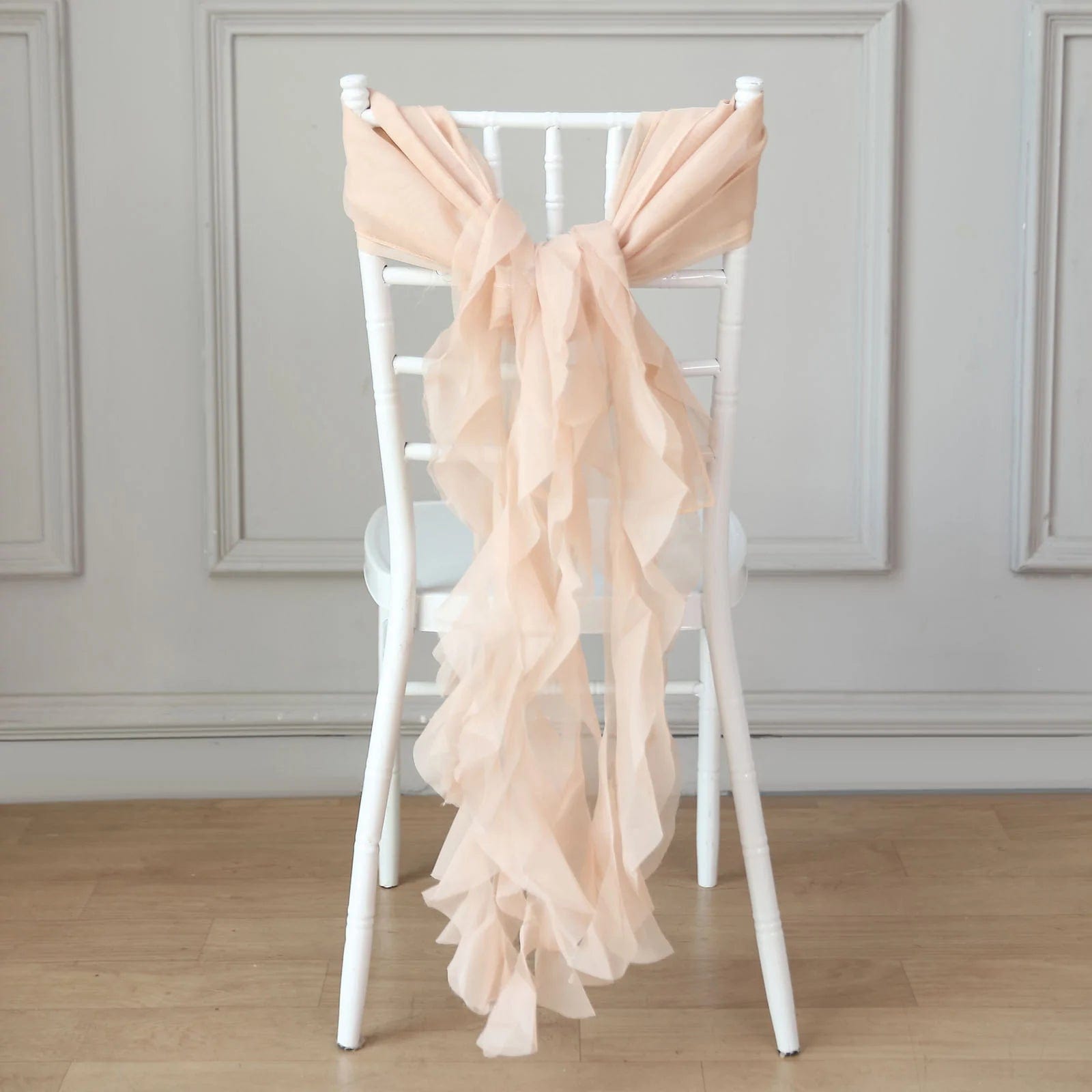 Chiffon Curly Chair Sash Bows Ties Wedding Decorations SASH_03_NUDE