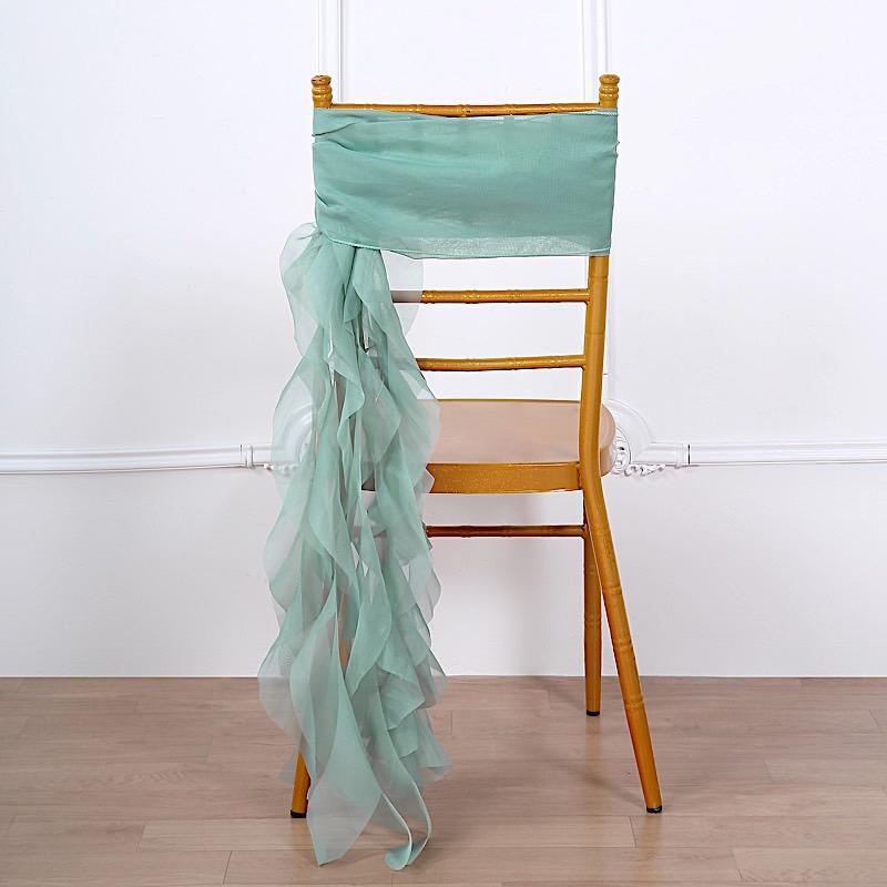 Chiffon Curly Chair Sash Bows Ties Wedding Decorations SASH_03_SAGE