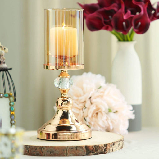 Metal with Glass and Crystal Candle Holder Centerpiece - Gold