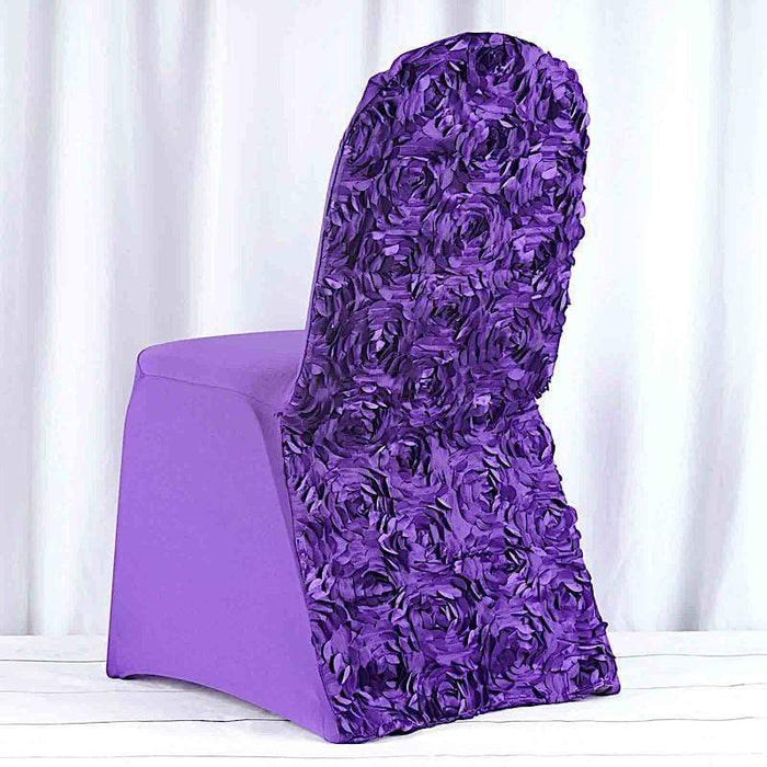 Satin Rosette Spandex Stretchable Banquet Chair Cover CHAIR_SPX01_PURP