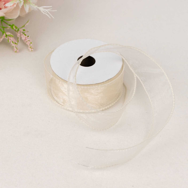 1 1/2" x 10 yards Wired Organza Ribbon RIB_WIRE_15_IVR
