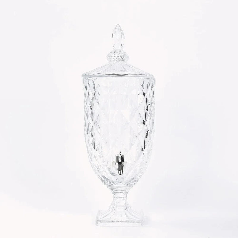 1.3 Gallon Round Ribbed Glass Beverage Dispenser with Spigot - Clear DISP_GLAS06_1G_CLR