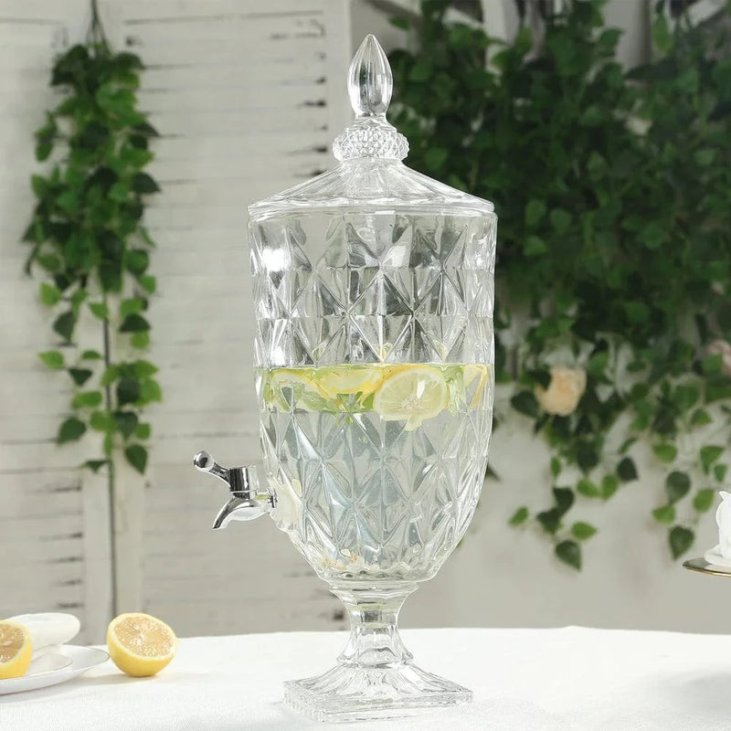 1.3 Gallon Round Ribbed Glass Beverage Dispenser with Spigot - Clear DISP_GLAS06_1G_CLR