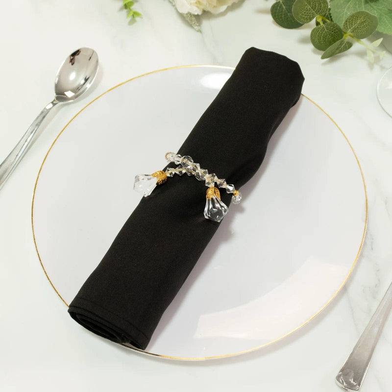 10 Acrylic 10" Crystal Beaded Napkin Rings with Gold Accents - Clear NAP_RING_BEAD01_CLR