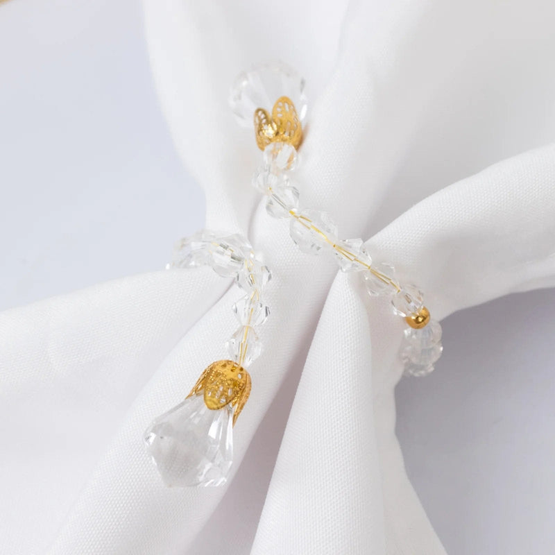 10 Acrylic 10" Crystal Beaded Napkin Rings with Gold Accents - Clear NAP_RING_BEAD01_CLR