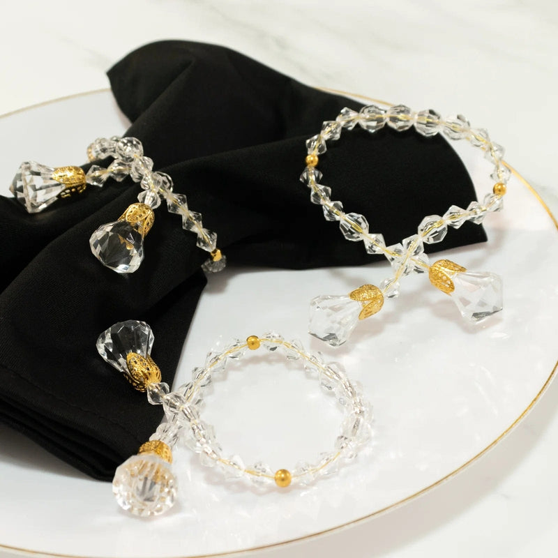 10 Acrylic 10" Crystal Beaded Napkin Rings with Gold Accents - Clear NAP_RING_BEAD01_CLR
