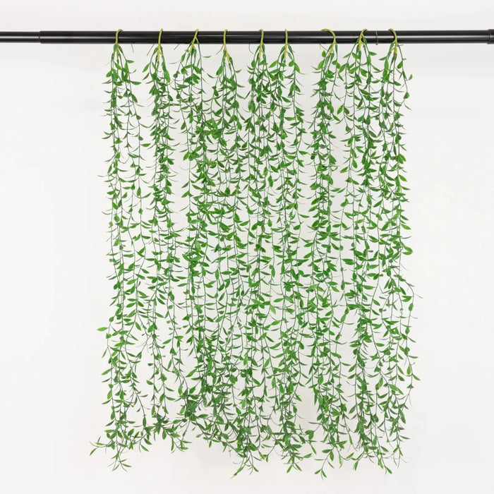 10 Artificial Weeping Willow Leaves Hanging Vines with Stems - Green ARTI_GRN_HANG01_39