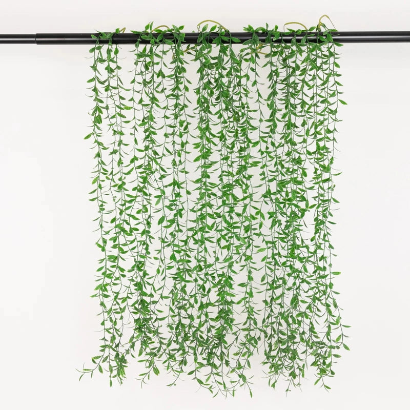 10 Artificial Weeping Willow Leaves Hanging Vines with Stems - Green ARTI_GRN_HANG01_39