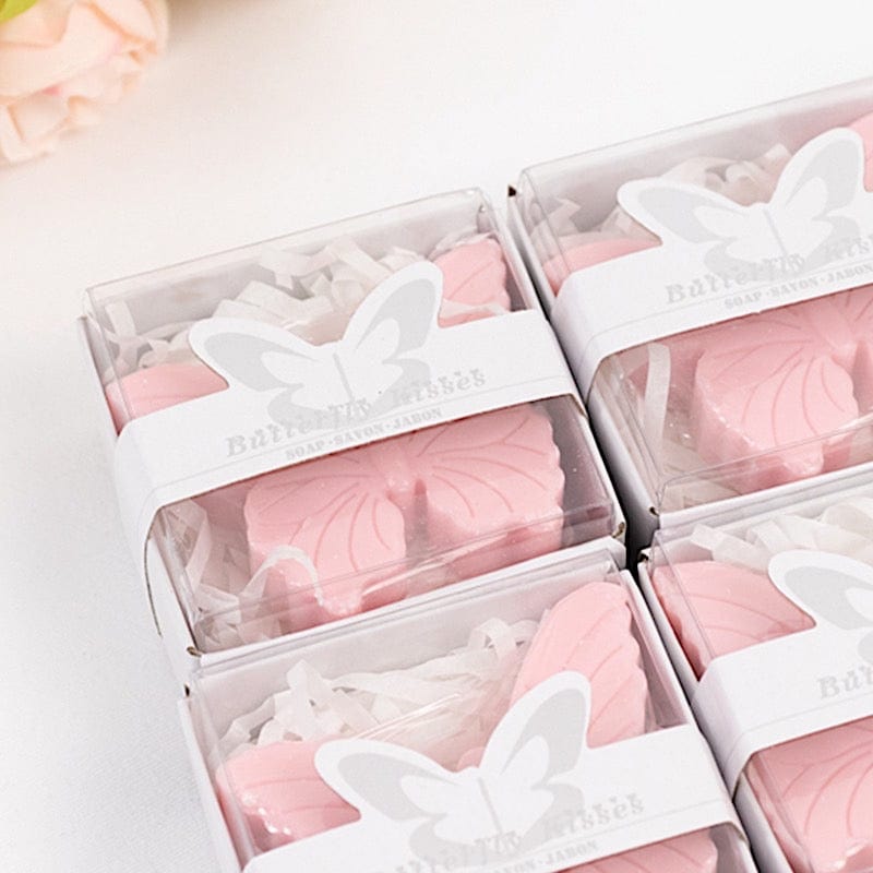 10 Butterfly Unscented Soap Party Favors with Gift Boxes - White