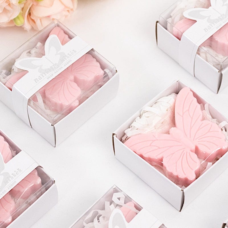 10 Butterfly Unscented Soap Party Favors with Gift Boxes - White