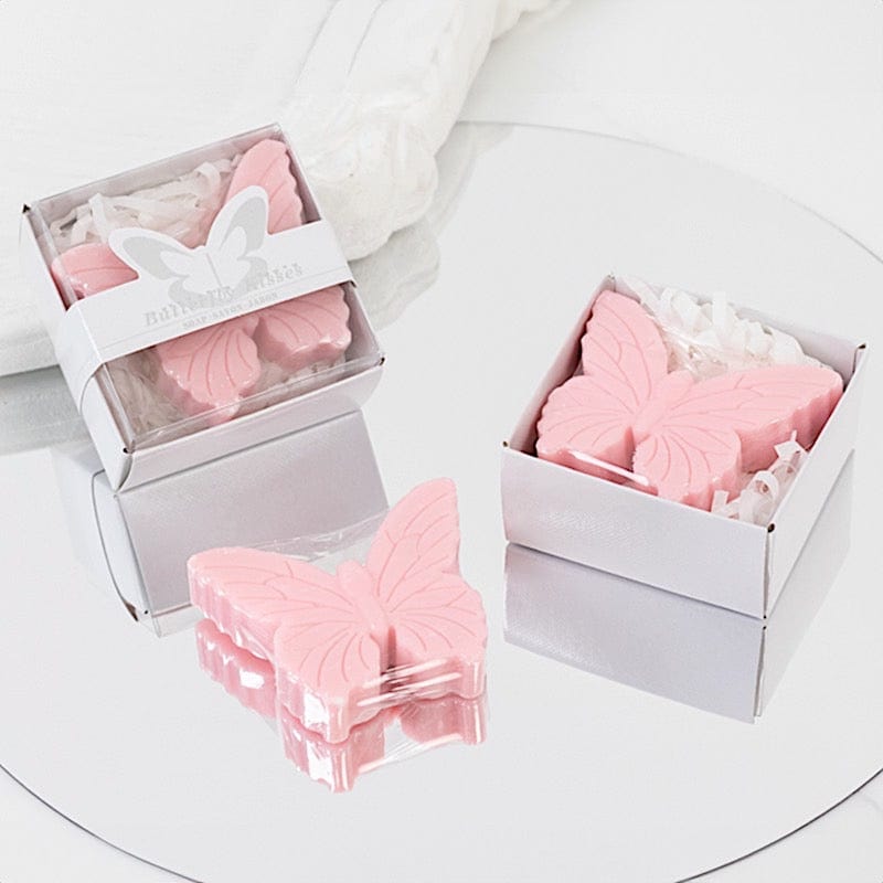 10 Butterfly Unscented Soap Party Favors with Gift Boxes - White