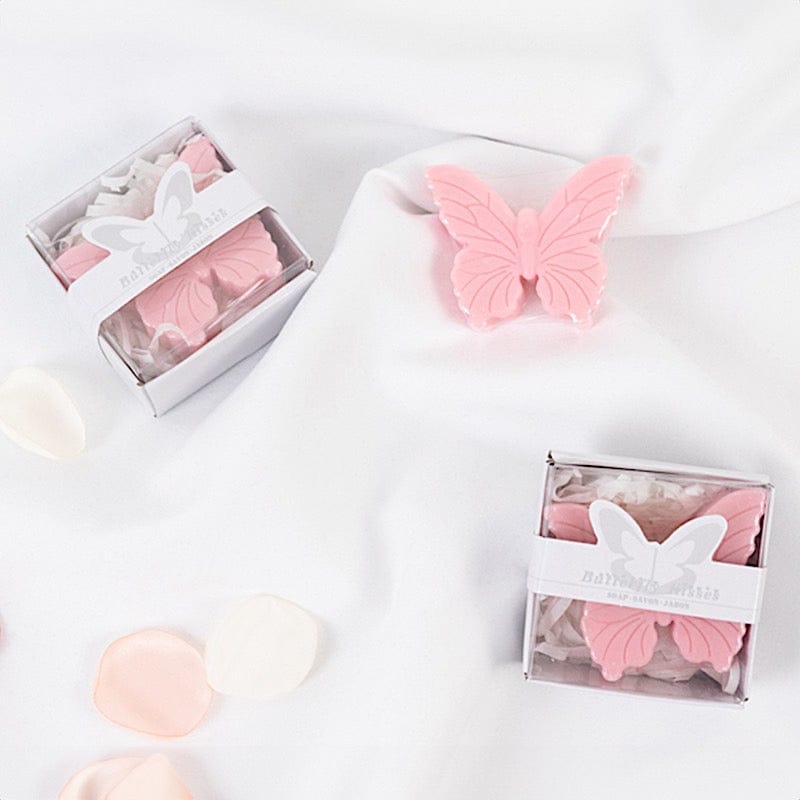 10 Butterfly Unscented Soap Party Favors with Gift Boxes - White