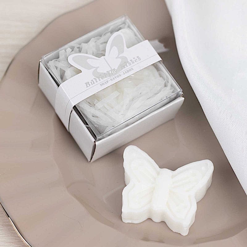 10 Butterfly Unscented Soap Party Favors with Gift Boxes - White FAV_SOAP_BUT01_WHT