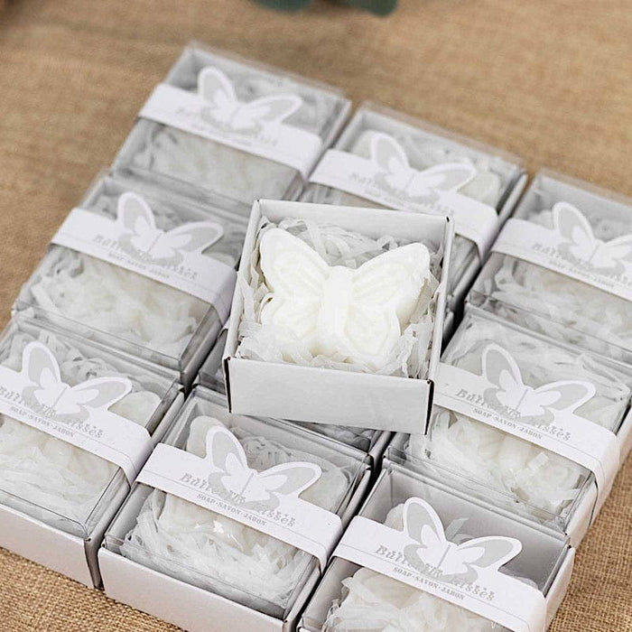 10 Butterfly Unscented Soap Party Favors with Gift Boxes - White FAV_SOAP_BUT01_WHT