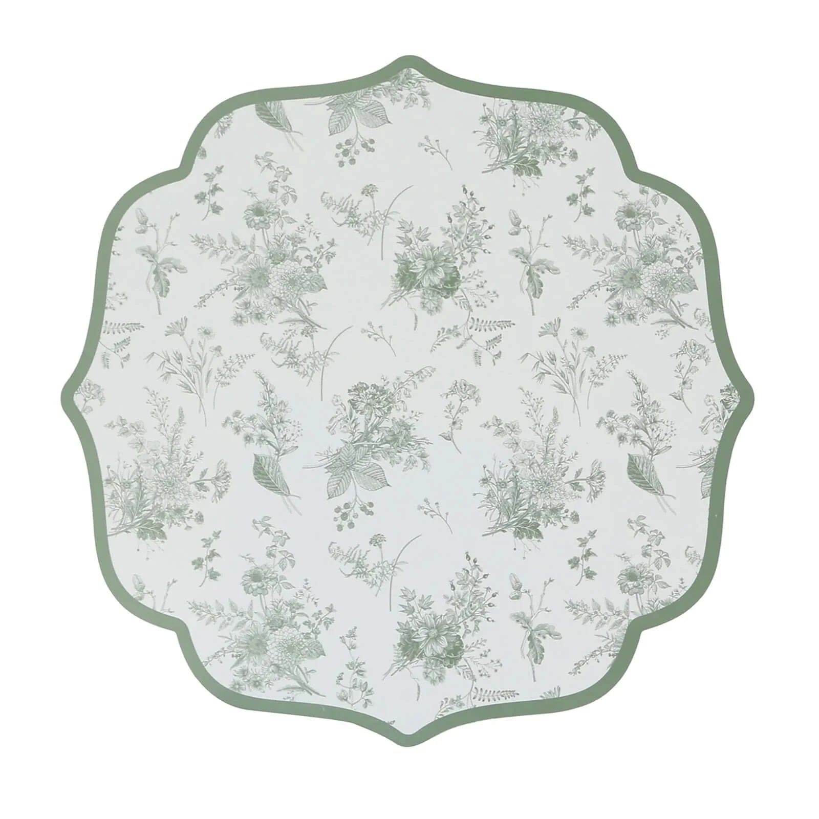 10 Cardboard Disposable Table Placemats with French Toile Pattern - Sage Green DSP_CHRG_FLOR022_SAGE