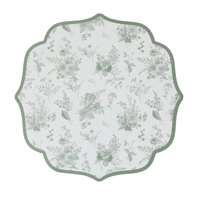 10 Cardboard Disposable Table Placemats with French Toile Pattern - Sage Green DSP_CHRG_FLOR022_SAGE