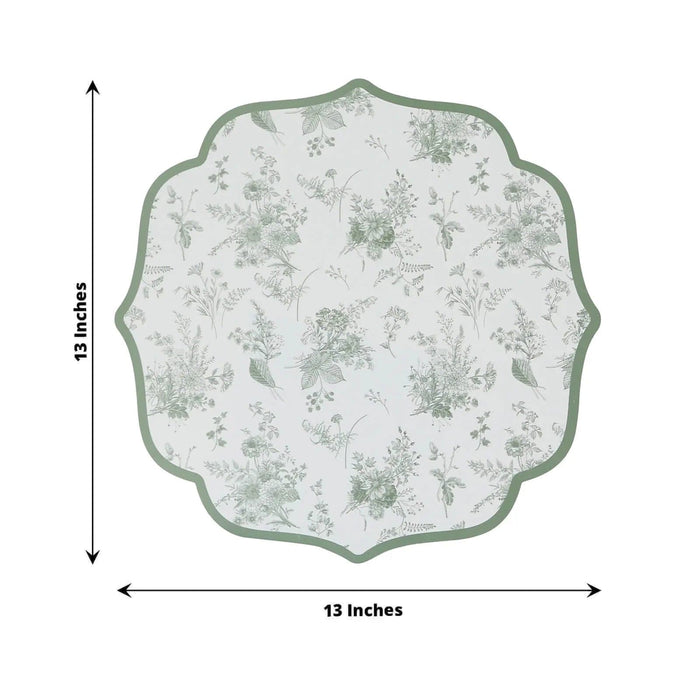 10 Cardboard Disposable Table Placemats with French Toile Pattern - Sage Green DSP_CHRG_FLOR022_SAGE