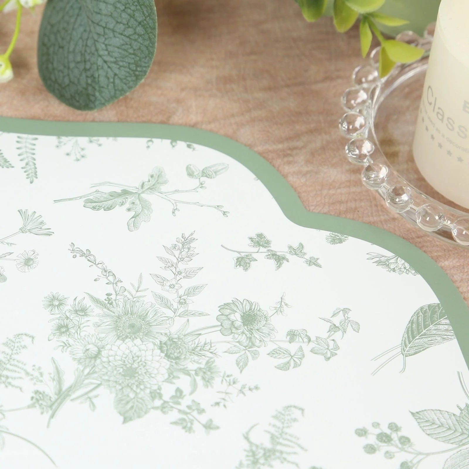 10 Cardboard Disposable Table Placemats with French Toile Pattern - Sage Green DSP_CHRG_FLOR022_SAGE