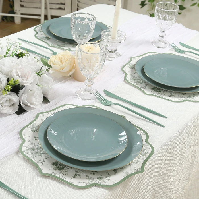 10 Cardboard Disposable Table Placemats with French Toile Pattern - Sage Green DSP_CHRG_FLOR022_SAGE