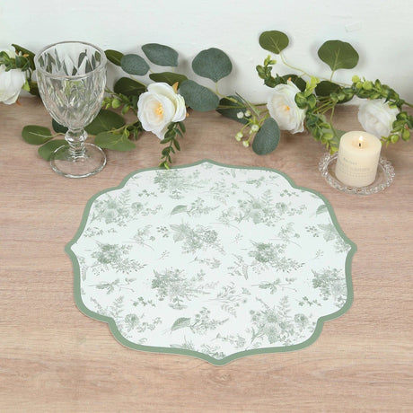 10 Cardboard Disposable Table Placemats with French Toile Pattern - Sage Green DSP_CHRG_FLOR022_SAGE