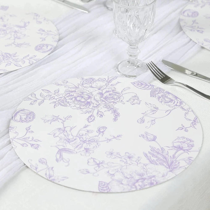10 Cardboard Paper Placemats in French Toile Pattern - White
