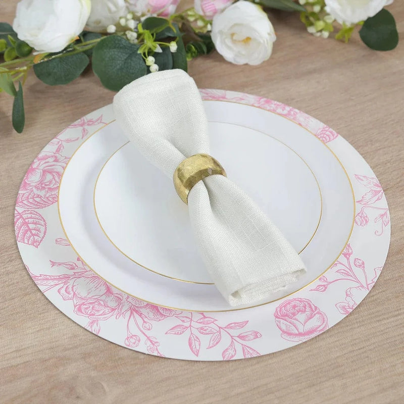 10 Cardboard Paper Placemats in French Toile Pattern - White