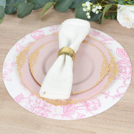 10 Cardboard Paper Placemats in French Toile Pattern - White