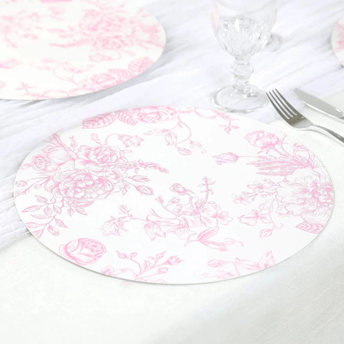 10 Cardboard Paper Placemats in French Toile Pattern - White