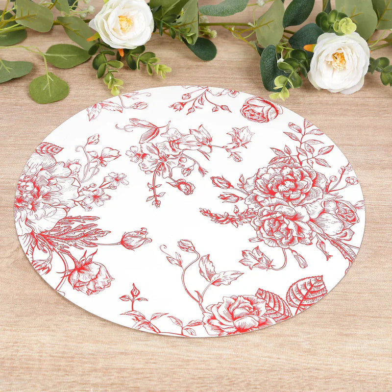 10 Cardboard Paper Placemats with French Toile Pattern - White