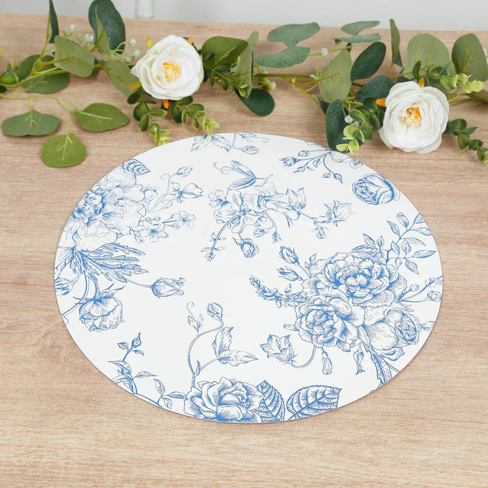 10 Cardboard Paper Placemats with French Toile Pattern - White