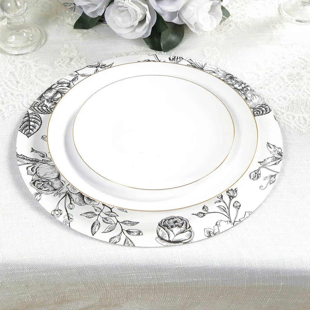 10 Cardboard Paper Placemats with French Toile Pattern - White