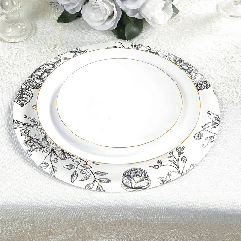 10 Cardboard Paper Placemats with French Toile Pattern - White