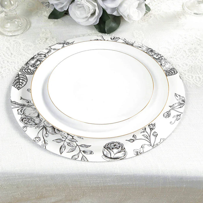 10 Cardboard Paper Placemats with French Toile Pattern - White